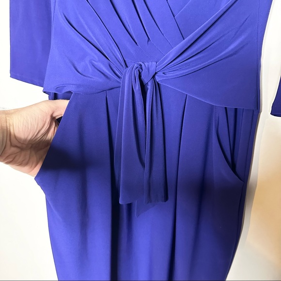 Vtg Ralph Lauren Midi Front Tie Pocket Dress True Blue Sz S 4 13x40” 3/4 Sleeve - Picture 6 of 11